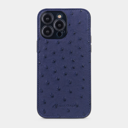 Чехол для iPhone 15 Pro Max из кожи страуса, синего цвета