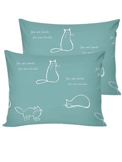 Постельное белье "КОТИКИ (мята)" 2-спальный   наволочки 50х70 2шт Простынь на резинке 160х200 см  Пододеяльник 175х215 см  Сказка сатин