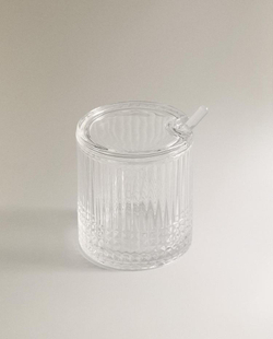 ZARA HOME СТЕКЛЯННАЯ САХАРНИЦА С ГЕОМЕТРИЧЕСКИМ УЗОРОМ, ПРОЗРАНЫЙ