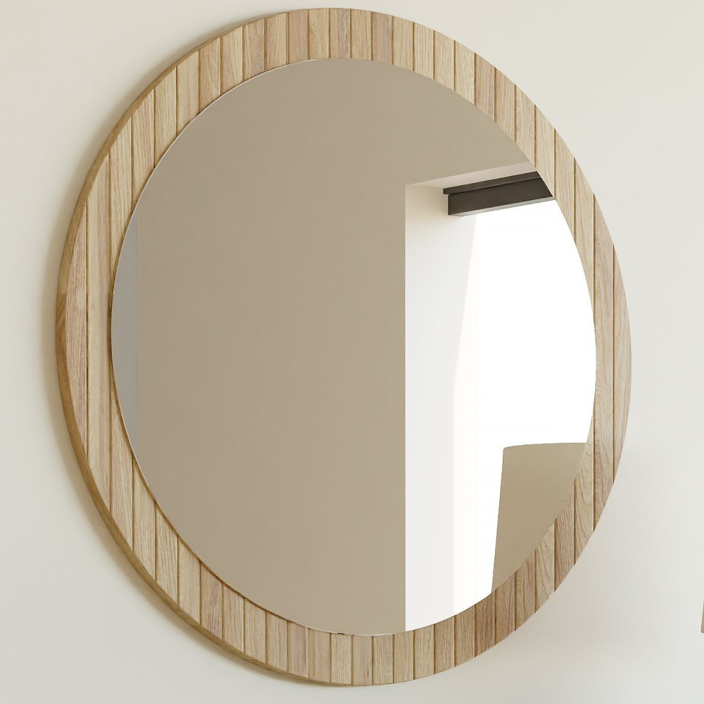 Зеркало настенное круглое Пиафорте 81х81 см с деревянной рамой / зеркало в прихожую из массива дикого дуба в стиле лофт