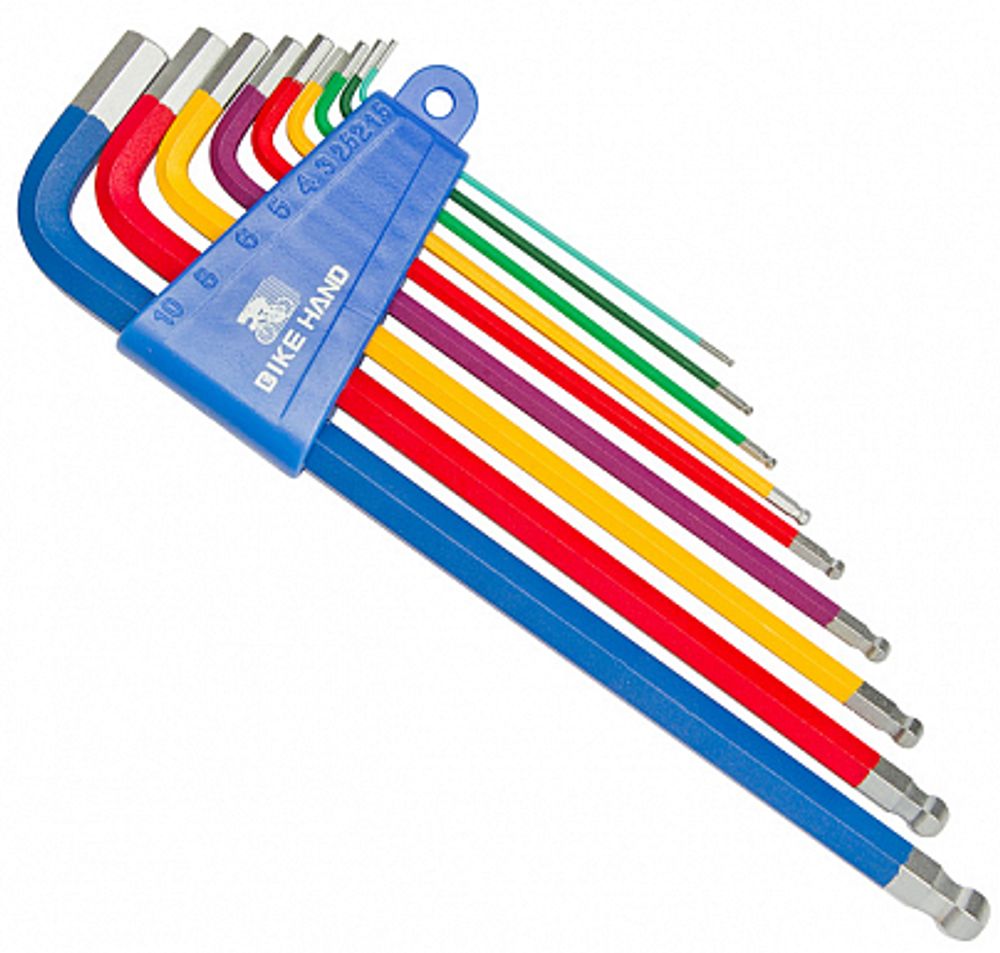 Набор шестигранников YC-623-9C BIKE HAND, 9шт на 1.5/2/2.5/3/4/5/6/8/10мм в клипсе, цветные
