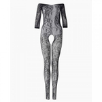 Боди-комбинезон черный с узором и длинным рукавом (Impulse) (S-L)