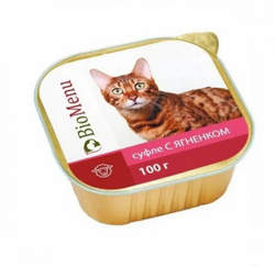 BioMenu Консервы д/кошек суфле Ягненок ламистер, 100гр