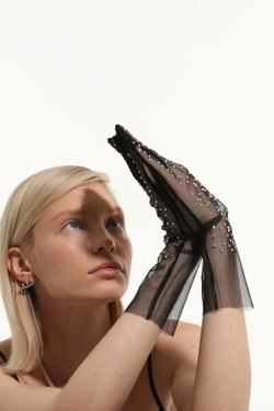 Перчатки короткие черные с камнями