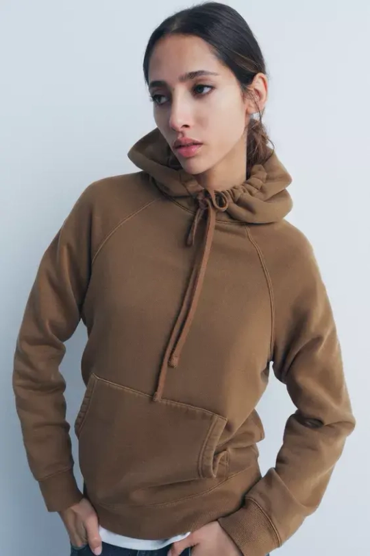 ZARA ХУДИ ИЗ ТКАНИ С ЭФФЕКТОМ ПОТЕРТОСТИ, ТАБАЧНЫЙ
