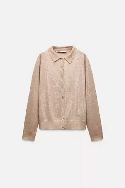 ZARA КАРДИГАН С ПАЙЕТКАМИ, БЕЖЕВЫЙ