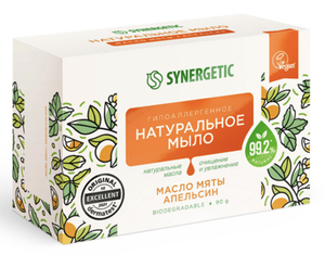 Мыло туалетное "Масло мяты и апельсин", гипоаллергенное Synergetic, 90 г