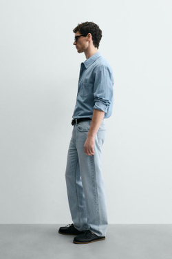 ZARA ДЖИНСЫ STRAIGHT FIT ИЗ ХЛОПКА И ЛИОЦЕЛЛА, ГОЛУБОЙ