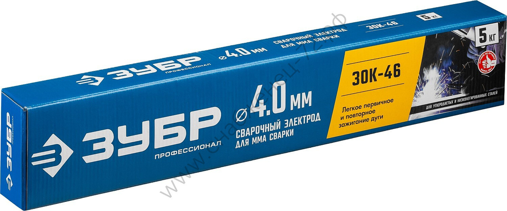 ЗУБР Д 4.0 х 450 мм, 5 кг в коробке, ЗОК-46 рутил-целлюлозный, Электрод сварочный, Профессионал (40035-4.0)