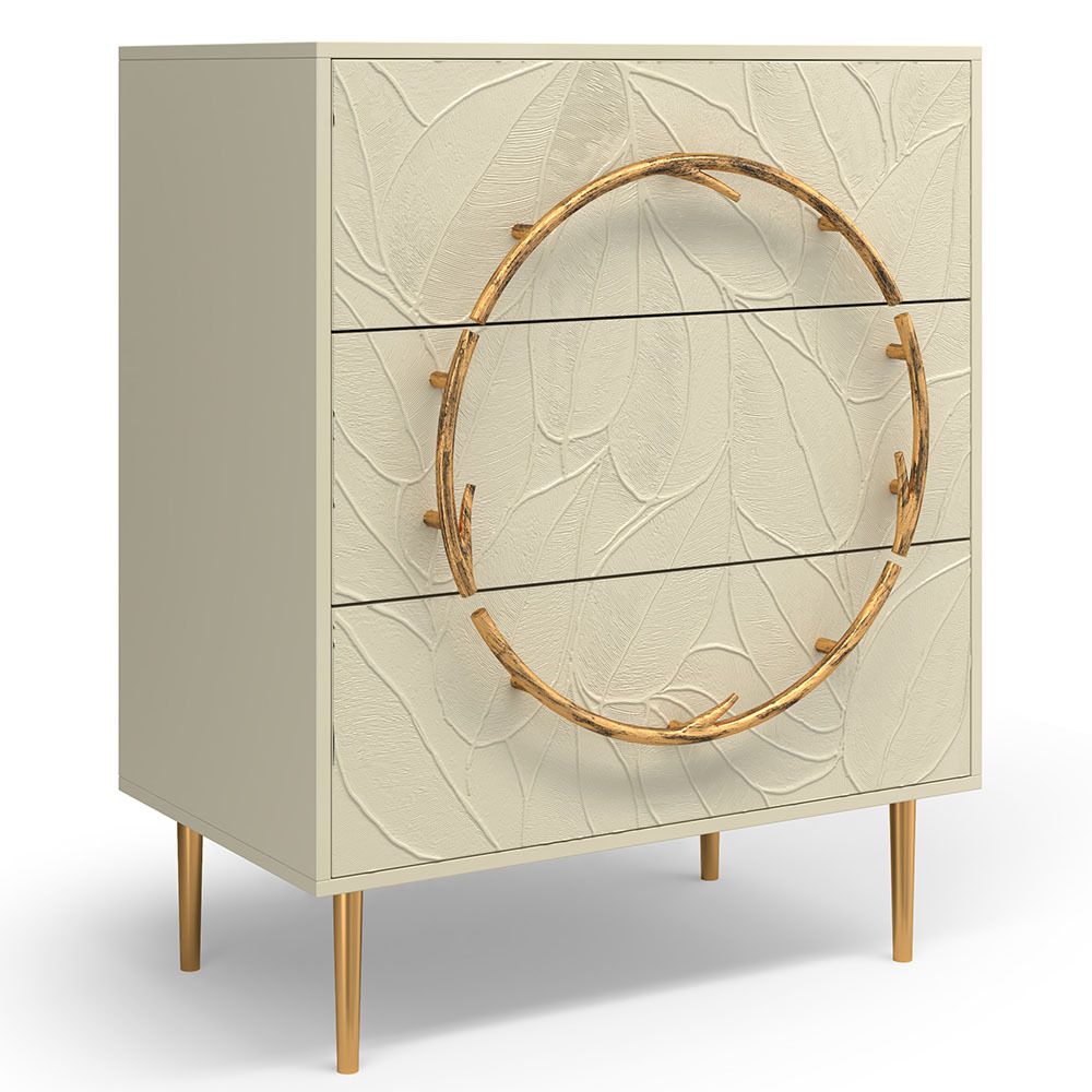 Комод Арт Колор leaves Стайл Голд с 3 ящиками Серый шелк