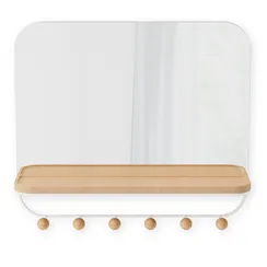 Зеркало с крючками для аксессуаров estique, 46х41 см, белое/натуральное дерево