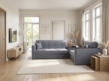 Диван угловой с Баром Неаполь 1,4 - Velutto 32 серый/ коричневая накладка