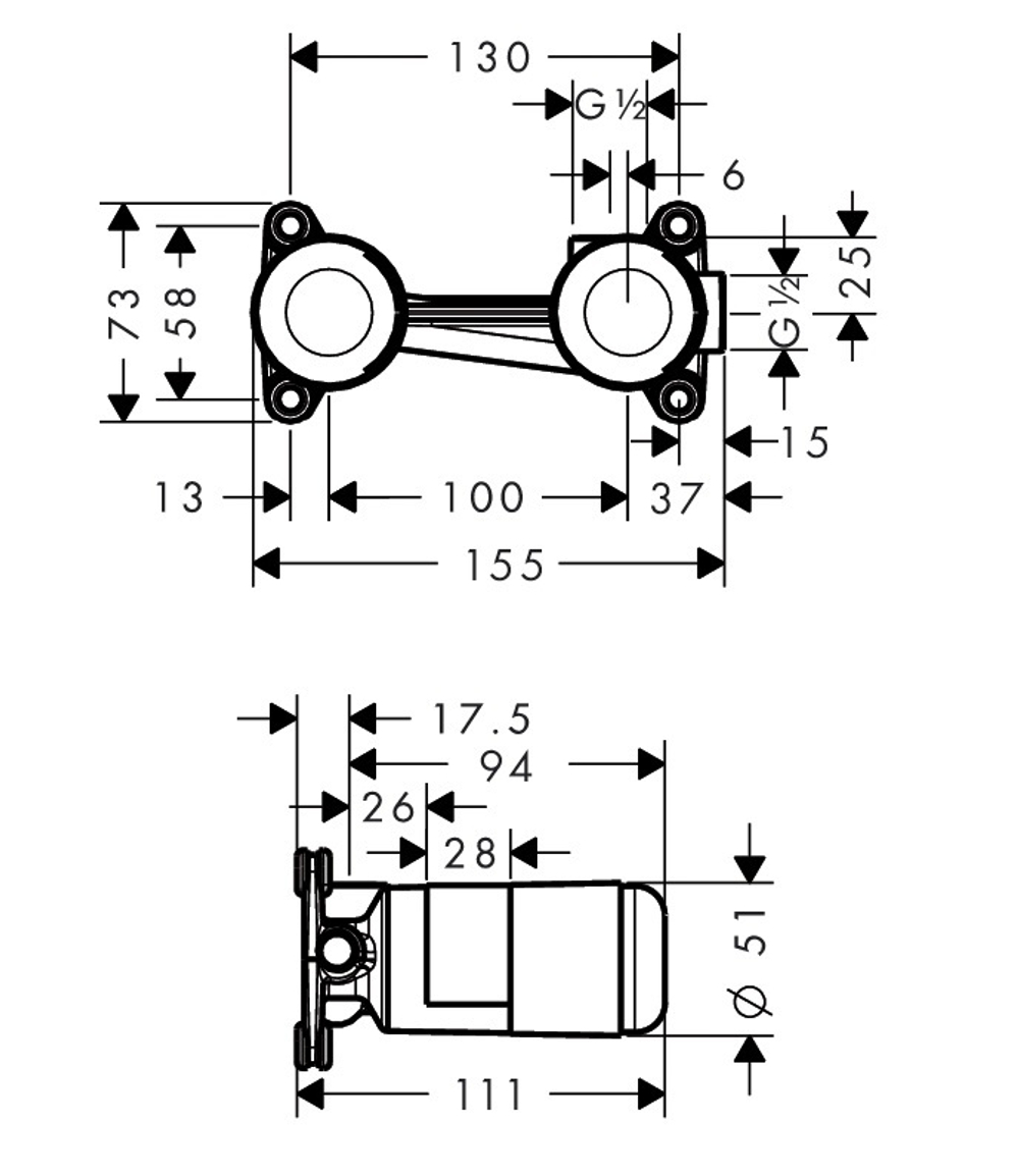 Универсальная скрытая часть смесителя настенного для раковины  Hansgrohe  13622180