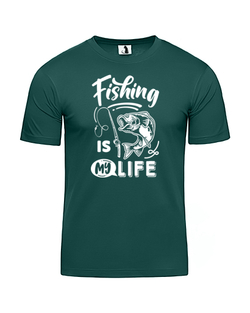 Футболка рыбака Fishing is my life классическая прямая темно-зеленая