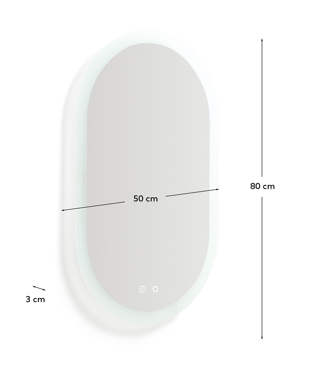 Овальное зеркало для ванной Mervi со LED подсветкой и защитой от запотевания 80 x 50 см