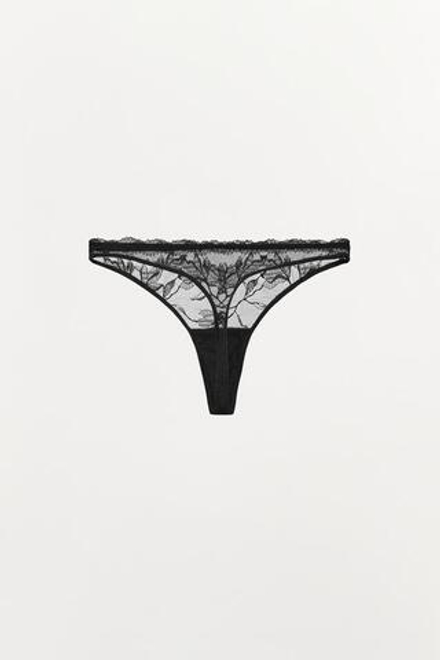 ZARA ТРУСЫ ТАНГА С ЦВЕТОЧНОЙ ВЫШИВКОЙ, ЧЕРНЫЙ