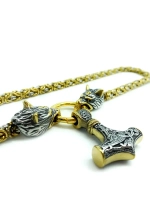 Крупная цепочка с волками и подвеской оберегом Гром Секира