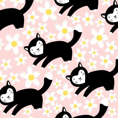 Котики и цветы на нежно-розовом фоне (детский фон)