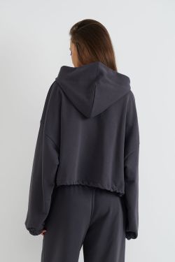 Укороченное худи на молнии цвета антрацит