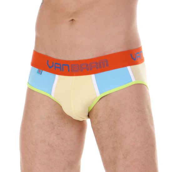 Трусы мужские брифы жёлтые с голубыми вставками Van Baam 45187
