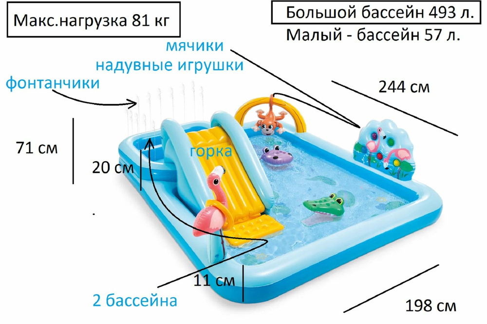 Игровой центр Приключения в джунглях, 244 х 198 х 71 см, от 2 лет, 57161NP INTEX