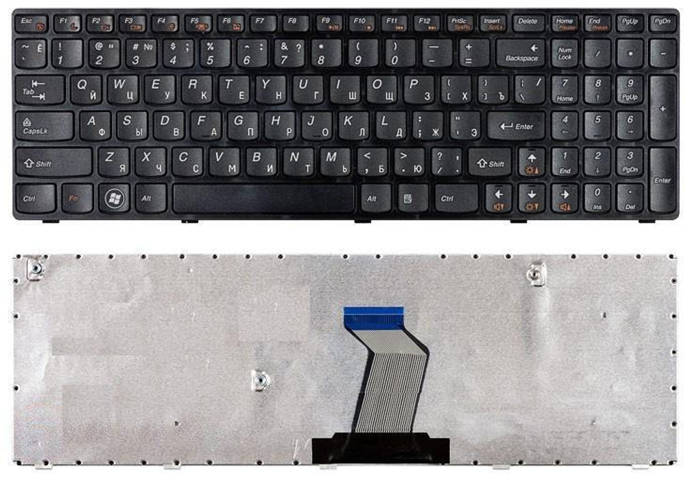 Клавиатура для ноутбука Lenovo IdeaPad B570 B580 V570 Z570 Z575 B590 черная с черной рамкой