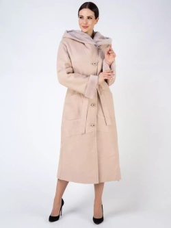 Дубленка зима натуральная с капюшоном длинная