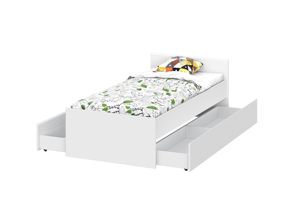 Токио кровать одинарная 0,9 с основанием и 2 ящиками / Белый текстурный