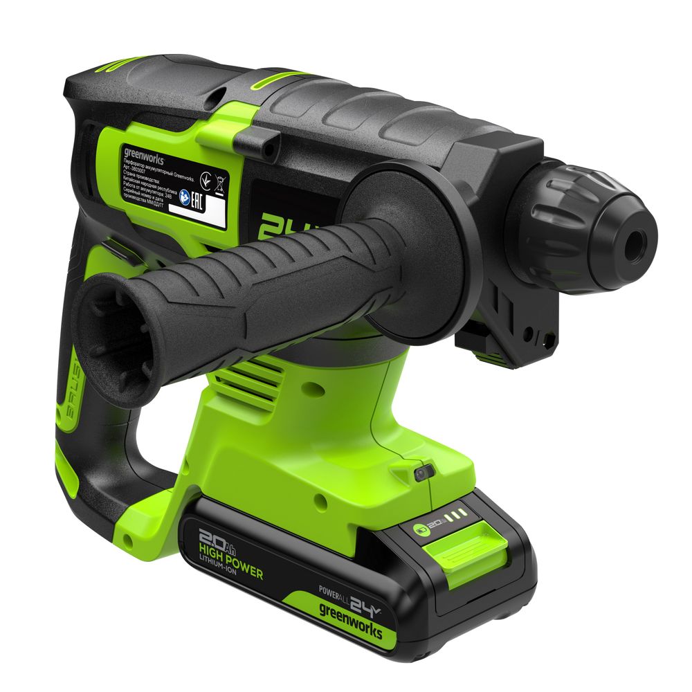 Перфоратор акк. Greenworks RH324, 24V, б/щет, SDS+, 2 Дж, 4500 уд/мин, 24 мм,1х2Ач,ЗУ (3803007CUA)