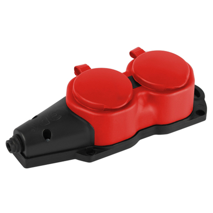 Колодка ЭРА KX-2e-RED-IP44 каучуковая с заземлением 2 розетки 16A IP44 красная
