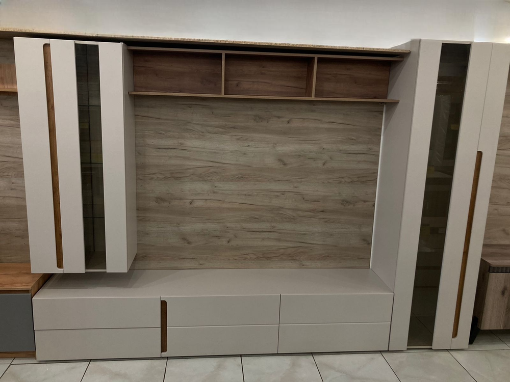 Шкаф навесной витрина Валенсия кашемир/софт сантьяго левый