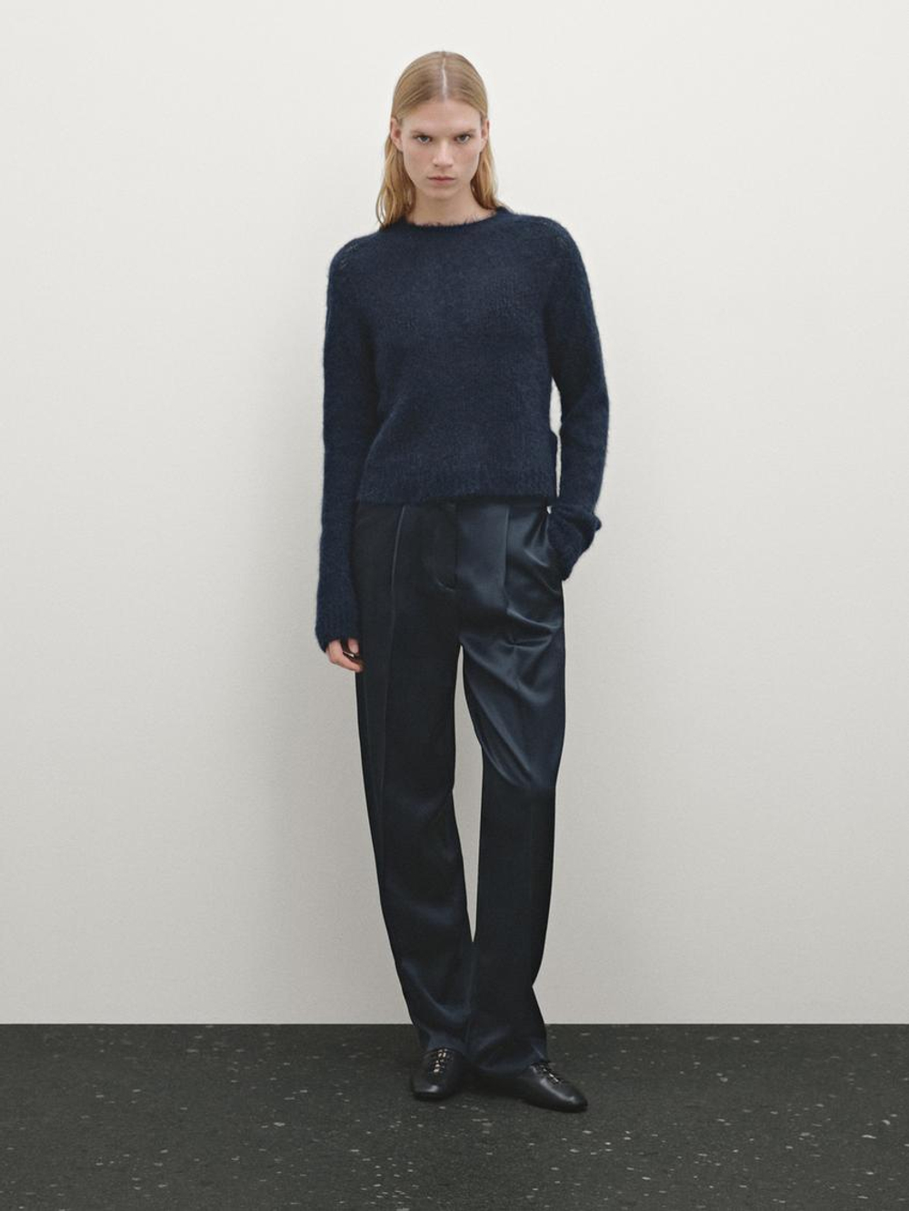 Massimo Dutti Трикотажный свитер из смесовой альпаки, темно-синий