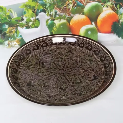 Ляган плоский 38см коричневый Риштанская Керамика