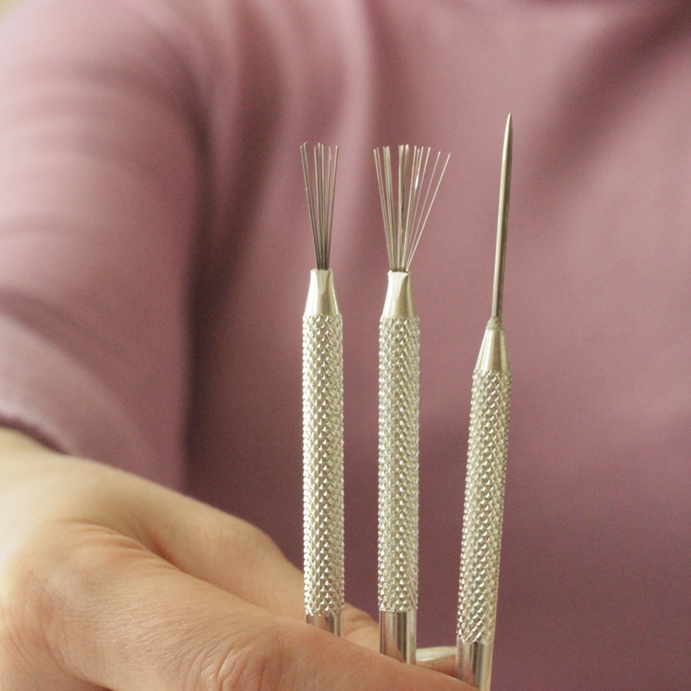 Набор инструментов металлические стеки для лепки "Набор три предмета: 2 текстурные кисти и шило"Кисть текстурная металлическая / стек для лепки