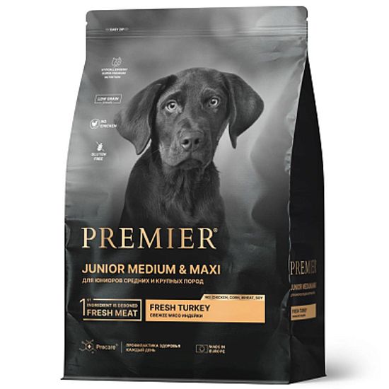 Premier Dog Turkey JUNIOR Medium&Maxi сухой корм для щенков средних и крупных пород с свежим мясом индейки