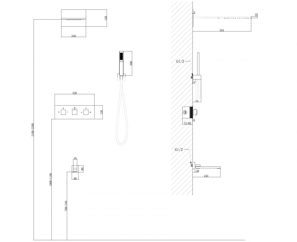 Душевая система ABBER Daheim AF8253W скрытого монтажа с изливом, термостат, белая матовая