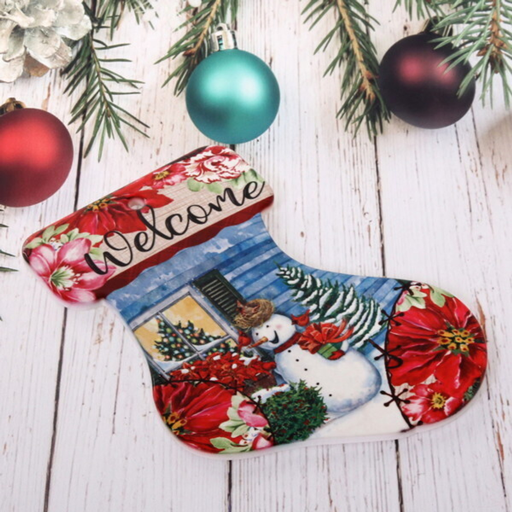 Подставка под горячее керамика «Носок» 18*24см Снеговик