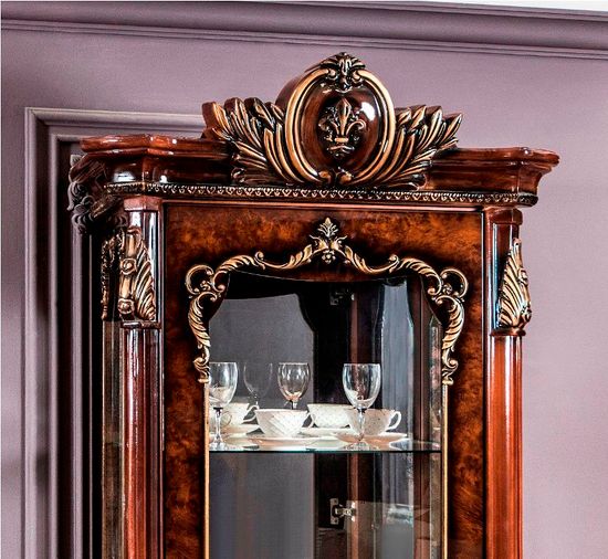 Шкаф-витрина МАРСЕЛЛА корень дуба глянец