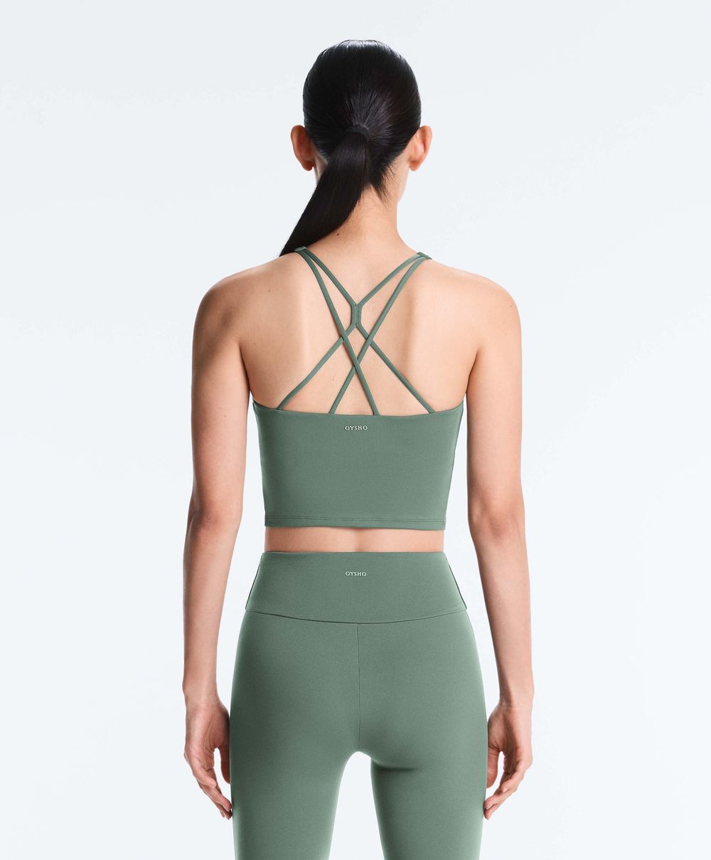 Oysho Майка Comfortlux с чашками и полосками на спине, темно-зеленый