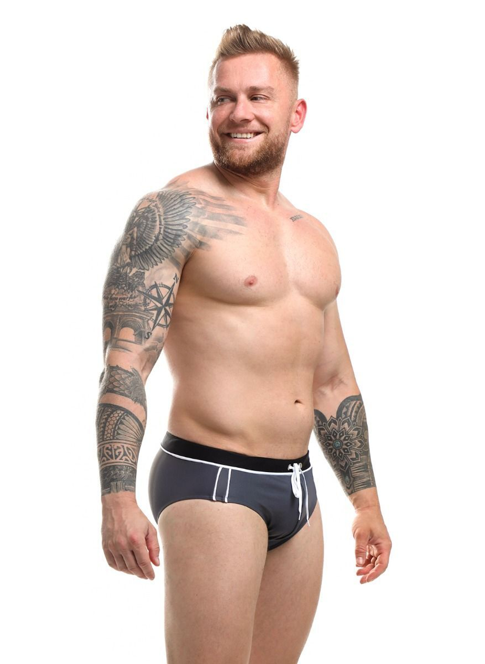 Пляжные плавки с контрастной отделкой (Размер: L) (Цвет: серый)