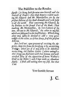 Saducismus triumphatus. or, Full and plain evidence concerning witches and apparitions. In two parts. | Joseph Glanvill
