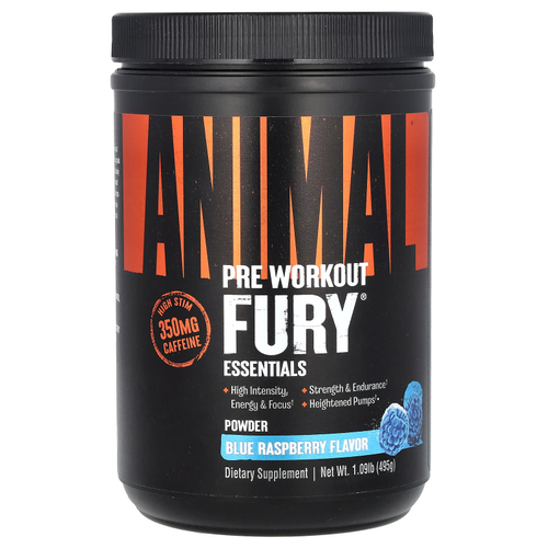 Animal, Fury Essentials, предтренировочный комплекс, со вкусом голубой малины, 495 г (1,09 фунта)