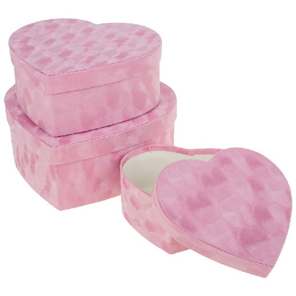 Набор/3шт "Сердце" (бархат) 30x27,5xH12, 25,5x23,5xH10, 21x19,5xH8см (Розовый)