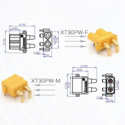 Силовой разъем XT30PW для монтажа на корпус (папа+мама)