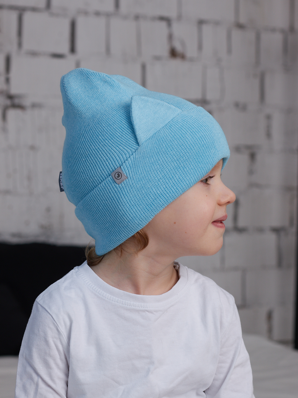 Шапка хлопковая вязаная КИС(Голубой)