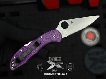 Складной нож Spyderco Delica Flat Ground Purple C11FPPR c клинком из стали VG-10, рукоять FRN