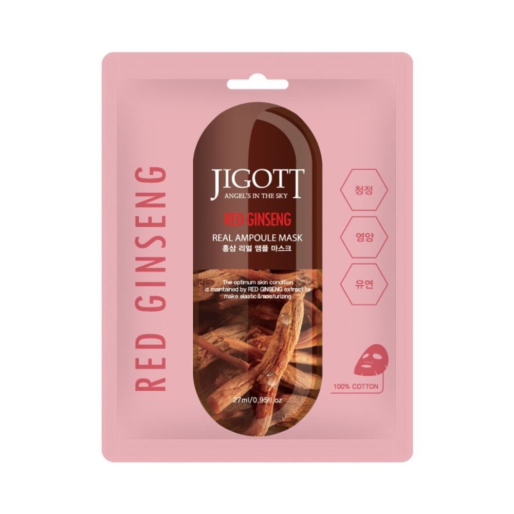 Маска для лица Jigott Red Ginseng Real Ampoule Mask тканевая Красный Женьшень 27 мл