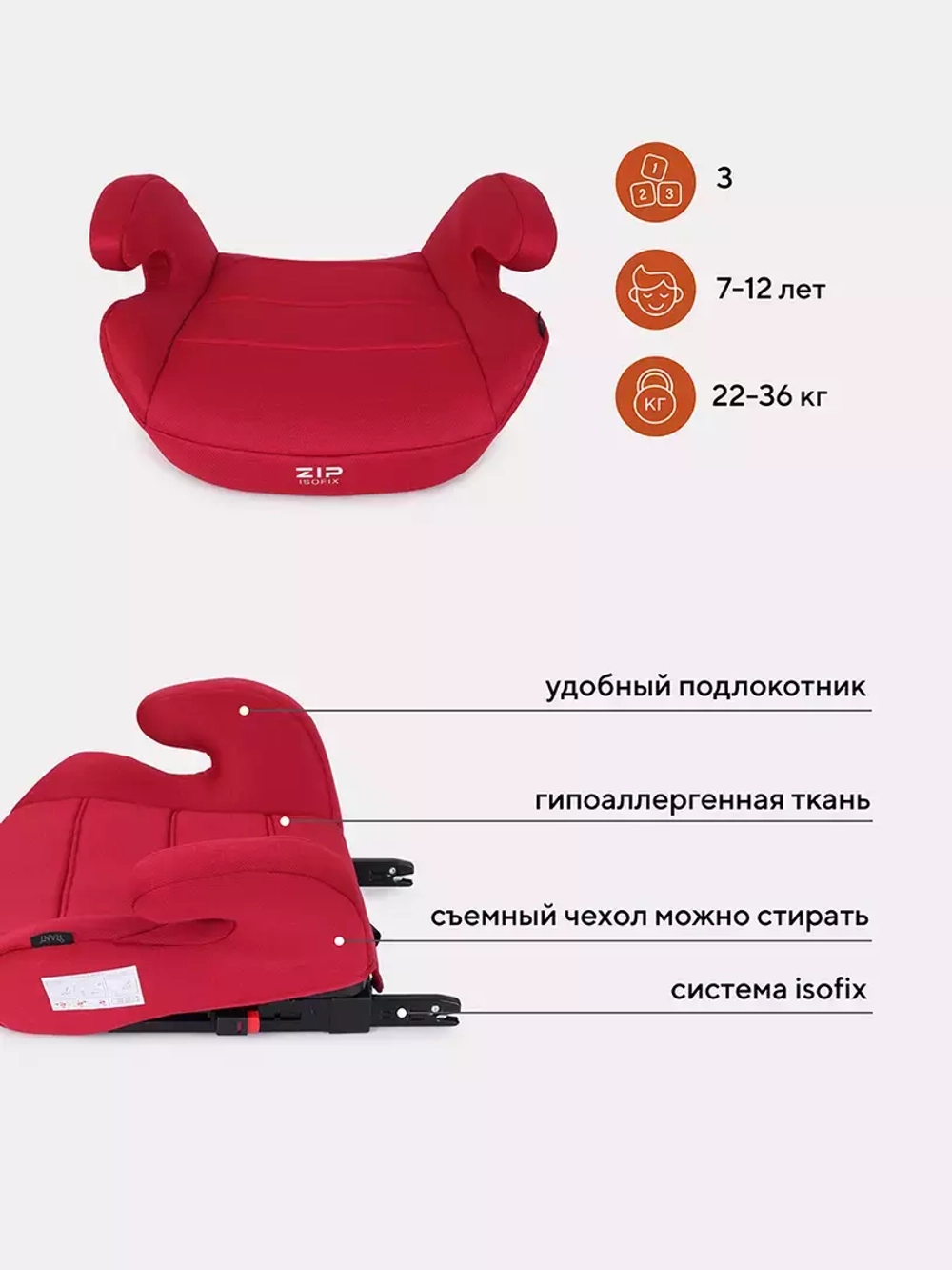 Автокресло RANT "ZIP" Isofix Red группа 3 (22-36 кг)