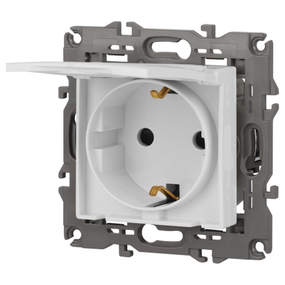 14-2103-01 ЭРА Розетка 2P+E Schuko со шторками с крышкой, 16A-250В, IP20, Эра Elegance, белый | Elegance Белый