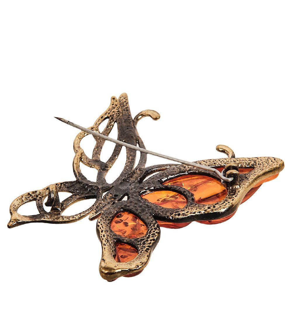AM-2315 Брошь «Бабочка Лимонка» (латунь, янтарь)
